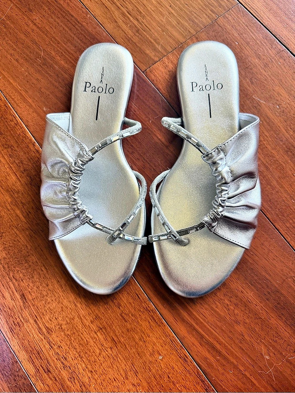 Linea Paolo Lane 2 Silver Embellished Slide Sandals Size 4.5 NIB